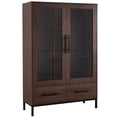 thumbnail image 6 of Miekor Furniture 60" Tall Display Cabinet with Tempered Glass Door, LED Lighting, Two Drawers, Modern Style Storage Cabinet for Living Room, Office & Study, Walnut 40768, 6 of 14