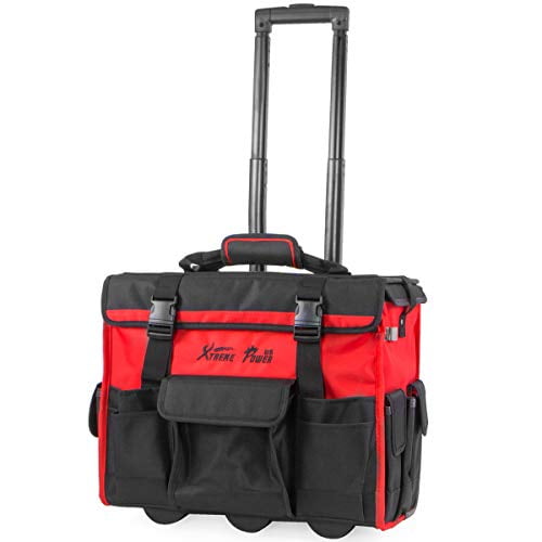 XtremepowerUS Sac à Outils Roulant avec Poignée Télescopique 18 Pouces Grand Sac de Rangement Robuste avec Roues