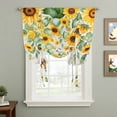 thumbnail image 2 of Sunflower Leaf Tie Up Curtain 63 Inches Long, Summer Country Flower Eucalyptus Leaves Butterfly Linen Texture Balloon Style Kitchen Window Curtain Over Sink, Small Window Rod Pocket Curtain 52"x63", 2 of 9