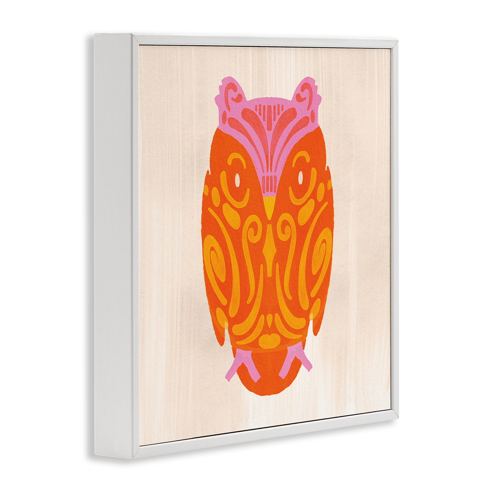 Stupell Industries Vibrant Folk Owl Motif White Framed Giclee Art, design by The Paper Curator