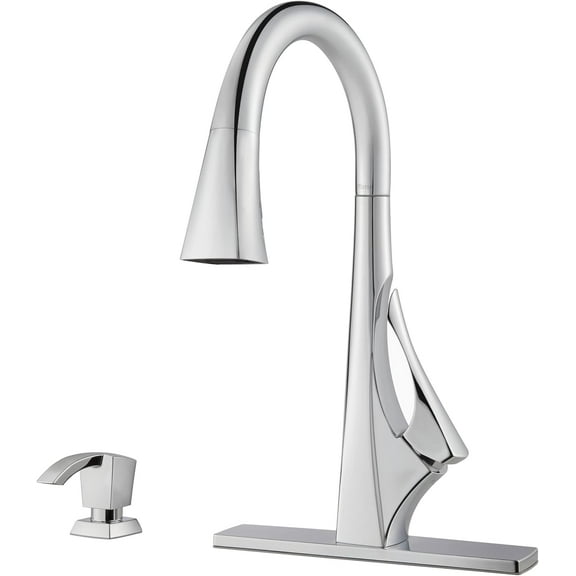 Pfister Venturi Kitchen Faucet with Pull Down Sprayer and Soap Dispenser, Single Handle, High Arc, Polished Chrome Finis