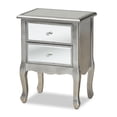 thumbnail image 3 of Baxton Studio Leonie Modern Transitional French Brushed Silver Finished Wood and Mirrored Glass 2-Drawer End Table, 3 of 9