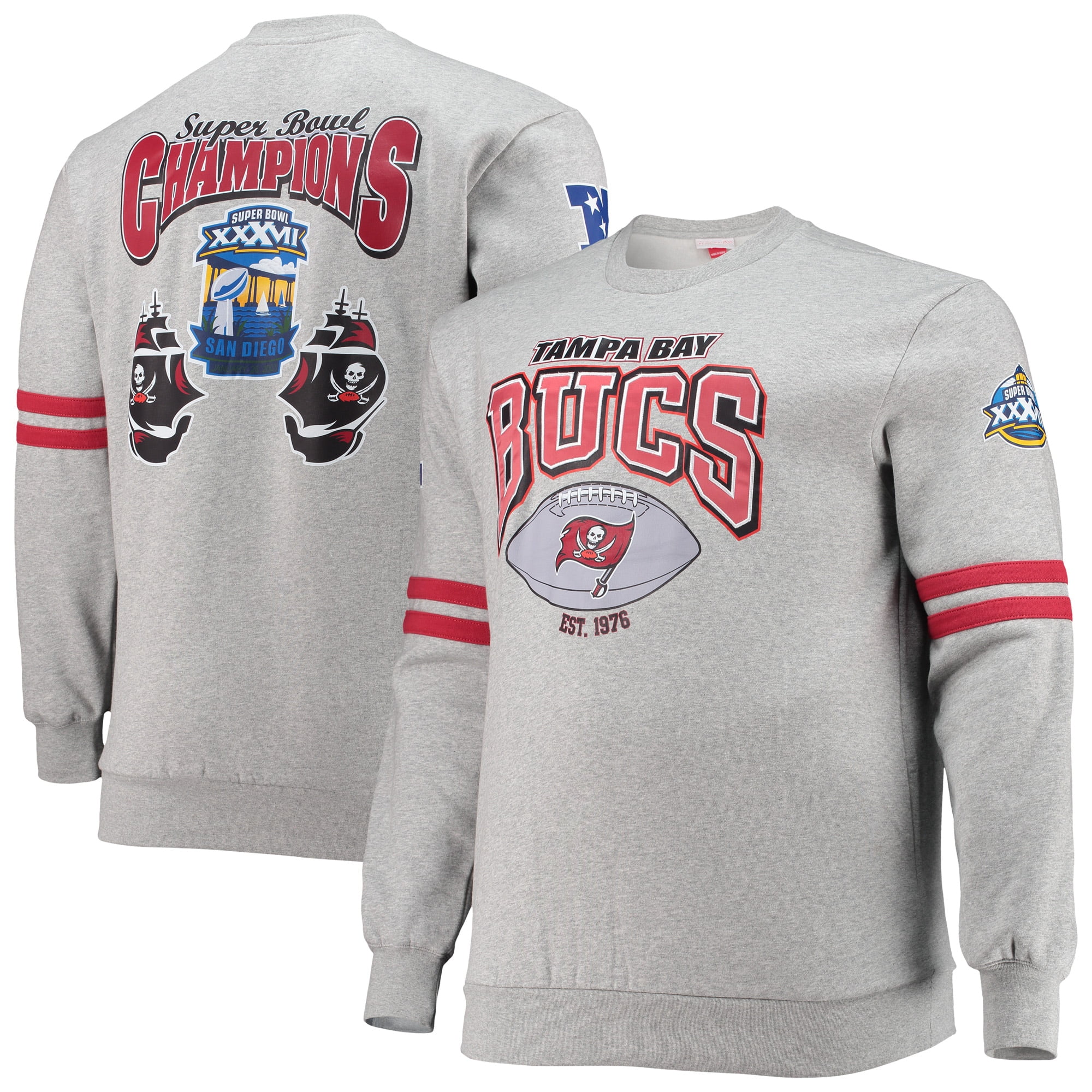 Men's Mitchell & Ness Heathered Gray Tampa Bay Buccaneers Big & Tall ...