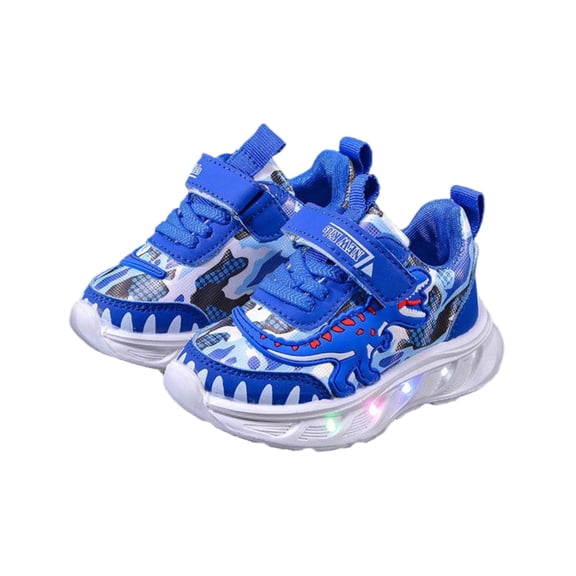 Gpaecead Boys Cartoon Dinosaur Light Up Sports Shoes Mesh Breathable Soft Sole Comfortable Casual Running Sneakers, B-Blue