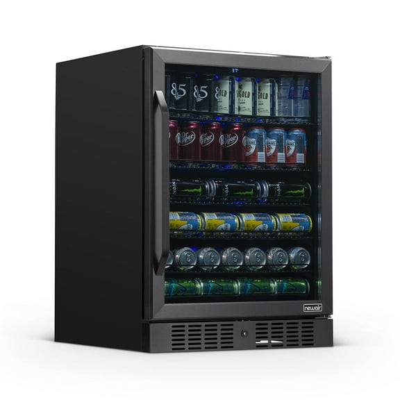 Newair 177 Can Beverage Refrigerator Cooler, Built-in Fridge in Black Stainless Steel for Home, Office or Bar