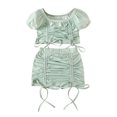 thumbnail image 1 of Vestido Para Niñas, Ropa Para Niñas Pequeñas, Moda Para Niños Pequeños, Lindo Color Sólido, Plisado, Cordón, Manga Corta, Top, Falda, Traje Verde Odeerbi LM103-8899, 1 of 9