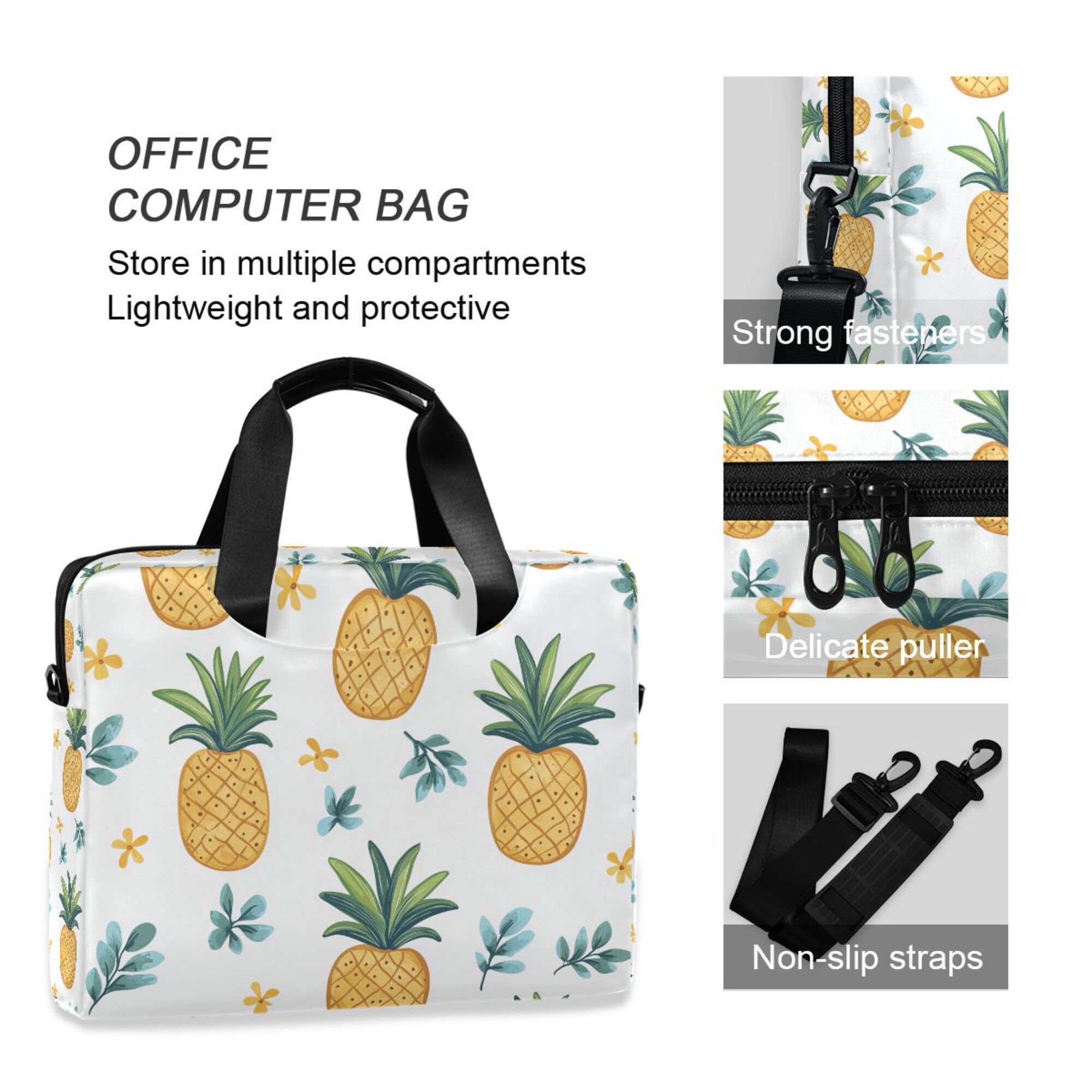 FORMRS 16" Laptop Bag Carrying Sleeve Case with Handle Travel Shoulder Briefcase, Pineapple
