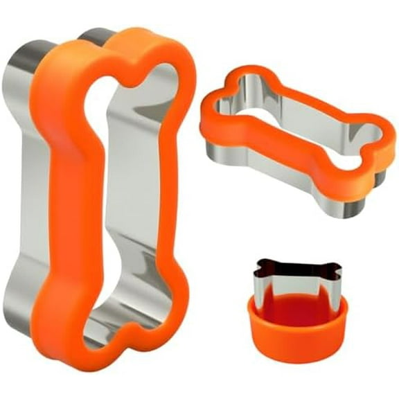 Dog Bone Shape Cookie Cutter Set, 3 Pieces - Large 4.45'' Small 2.95'' Mini 1.53'', Stainless Steel Dog Treats Cutters Biscuit Molds with Plastic Cover$$Home Decor, Kitchen, & Other