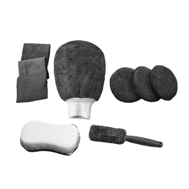 Kit de lavado de coche genérico de 9 piezas, herramientas de lavado de detalles automáticos, toallas, accesorios de detalles suaves, fáciles de usar Gris