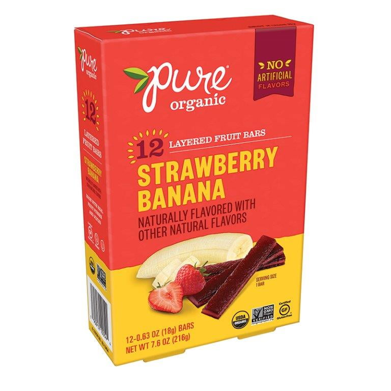 Pure Organic Fruit Bars, Strawberry & Banana, 12 ct, 0.63 oz