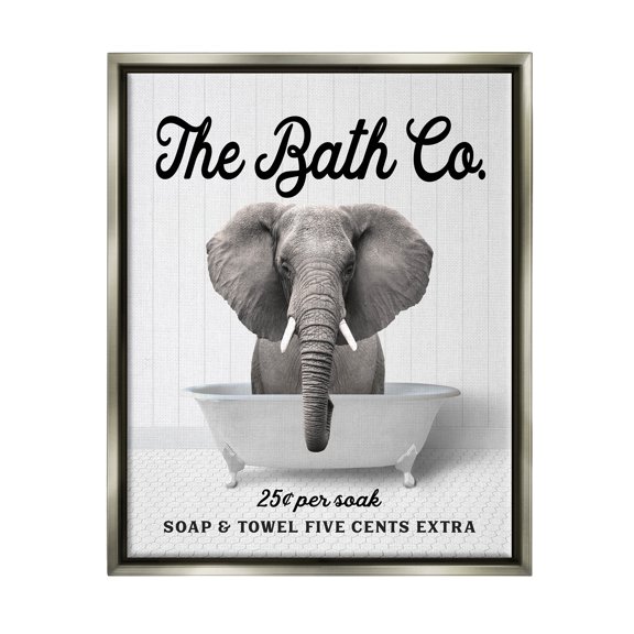 Stupell Industries Vintage Bath Ad Elephant Animals & Insects Painting Gray Floater Framed Art Print Wall Art, 25 x 31