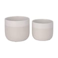 thumbnail image 4 of Stipple Patterned Round Ceramic Pot With Banded White Rim, Set Of 2, Cream, 4 of 4