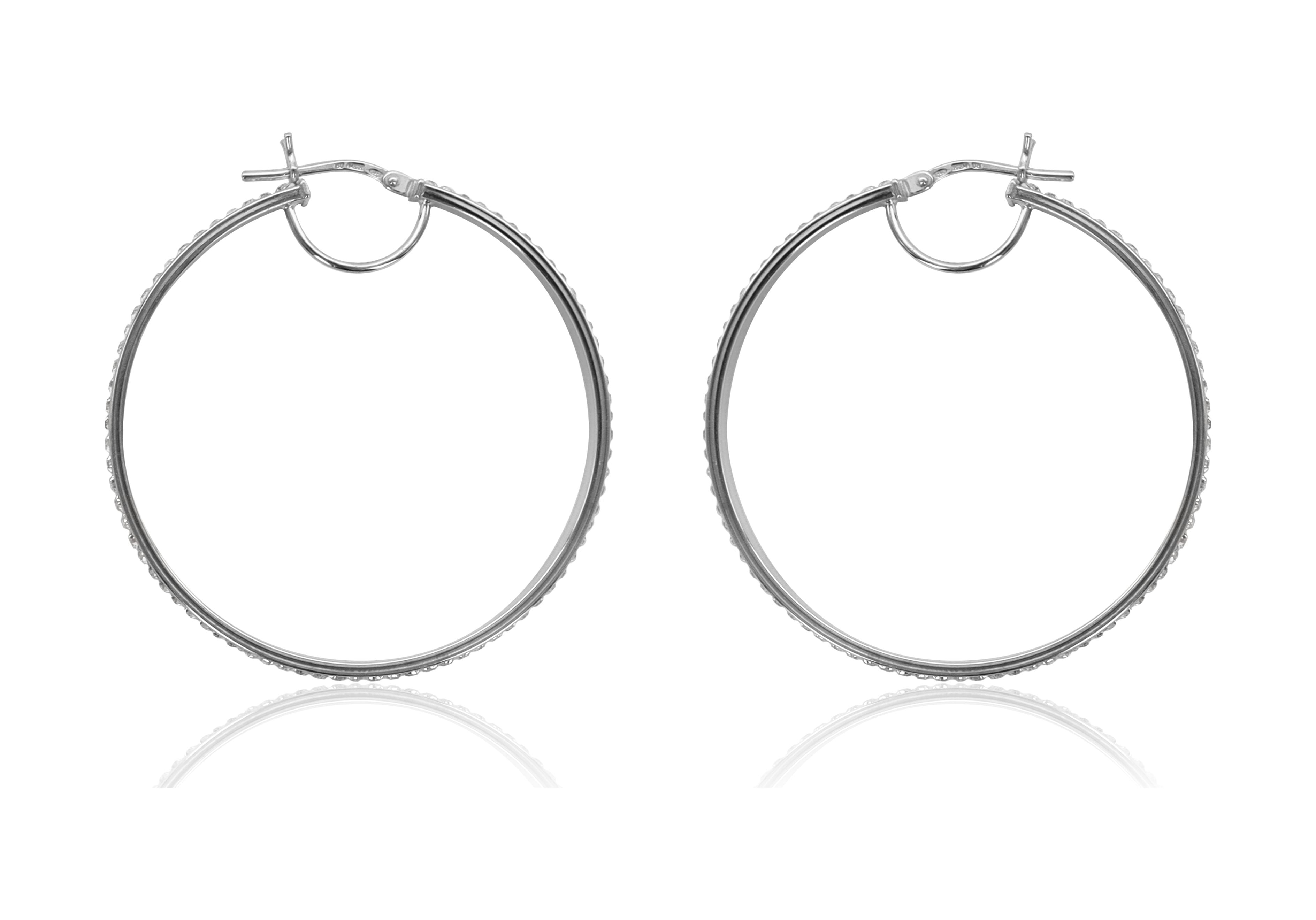 Brilliance Fine Jewelry Rhodium Plated Sterling Silver Classic Crystal Round Hoop Women's Earring
