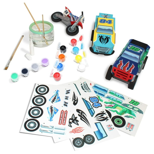Klever Kits Kids Craft Kit Build & Paint Your Own Wooden Race Car Art & Craft Kit DIY Toy Make Your Own Car Truck Toy Construct and Paint Craft Kit