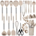 thumbnail image 1 of Juego de utensilios de cocina NCUE, 28 unidades, silicona con soporte, color caqui, 1 of 7