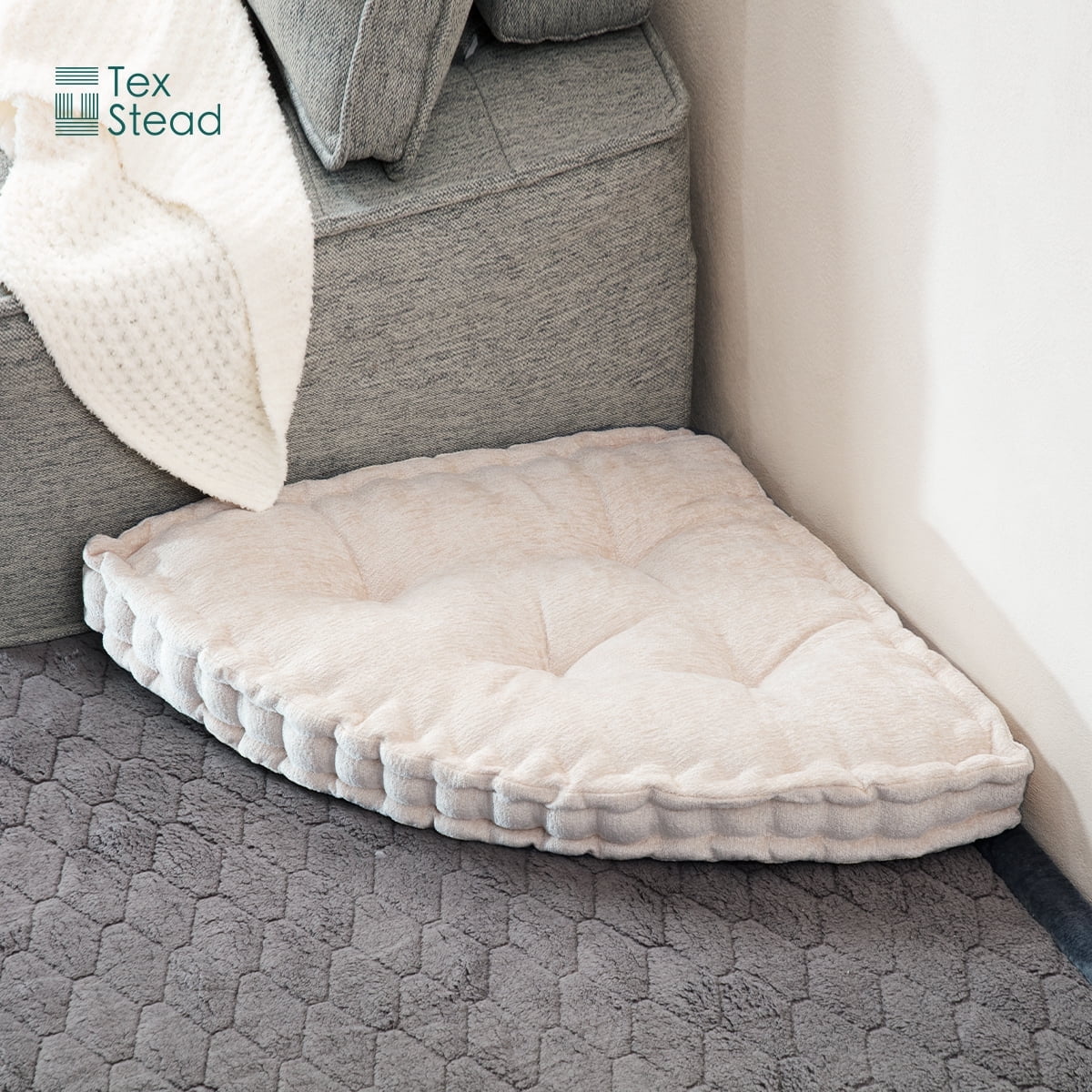 CHARRYARN by TexStead Corner Floor Cushion For adults or pets, Floor Pillow, Gap Filler Between Bed and Wall for Sitting or Yoga, Pizza Cushions Thick, Living Room, Fireplace, 15"*15",Beige