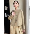 thumbnail image 5 of Chaqueta elegante de piel auténtica con cuello redondo para mujer, tendencia primavera otoño 2024, abrigo de piel de oveja corto informal sencillo de alta gama, 5 of 5