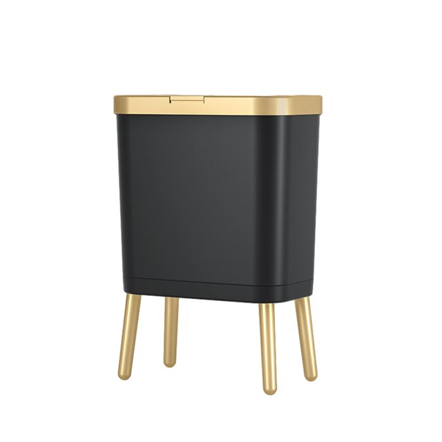 Naiovety Bote de basura de plástico ecológico: cesto de basura moderno, estrecho, conveniente y duradero para cocina Suministros de limpieza para el hogar oro negro (15L33.2*19.6*48.5cm