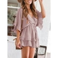 thumbnail image 2 of Sherrylily Women V Neck Romper Ruffle Layered Drawstring Waisted Shorts Jumpsuit, 2 of 5