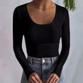 thumbnail image 2 of Outfmvch Ribbed Long Sleeve Tops for Women Scoop Neck Ribbed Knit Basic Tees Stretch Crewneck Slim Fitted Basic Solid Double Lined Basic Tee Long Sleeve Basic Fitted Tees for Womena2_black L, 2 of 4