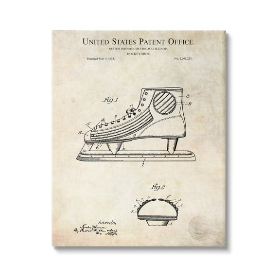Stupell Industries Hockey Skate Shoe Labeled Diagram Patent Text Canvas Wall Art, 16 x 20, Design by Karl Hronek