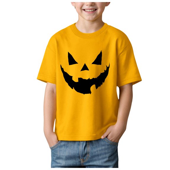 CMSHTD Halloween Shirts for Kids Boys Short Sleeve Fall, Toddler Boys Children Cute Tops T-Shirts, Yellow Size 2-3 Years
