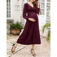 thumbnail image 2 of Women's Maternity Dress V-neck Long Sleeve Pleated Maternity Casual Maxi Dresses, 2 of 5