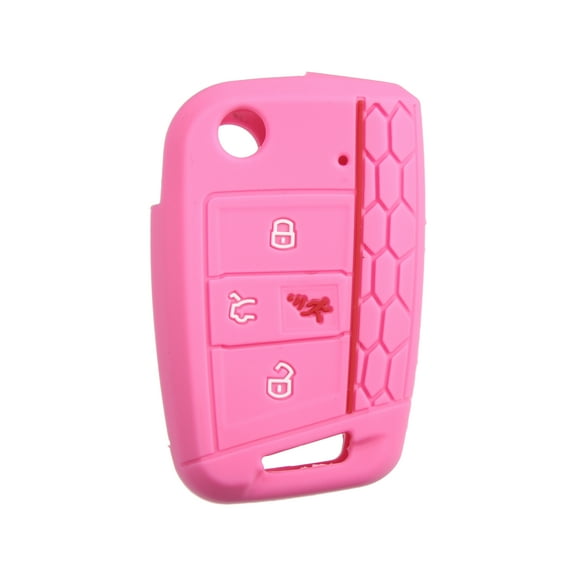 Unique Bargains 1 Pcs Pink Silicone 4 Buttons Remote Key Fob Cover Case Protector for VW Tiguan