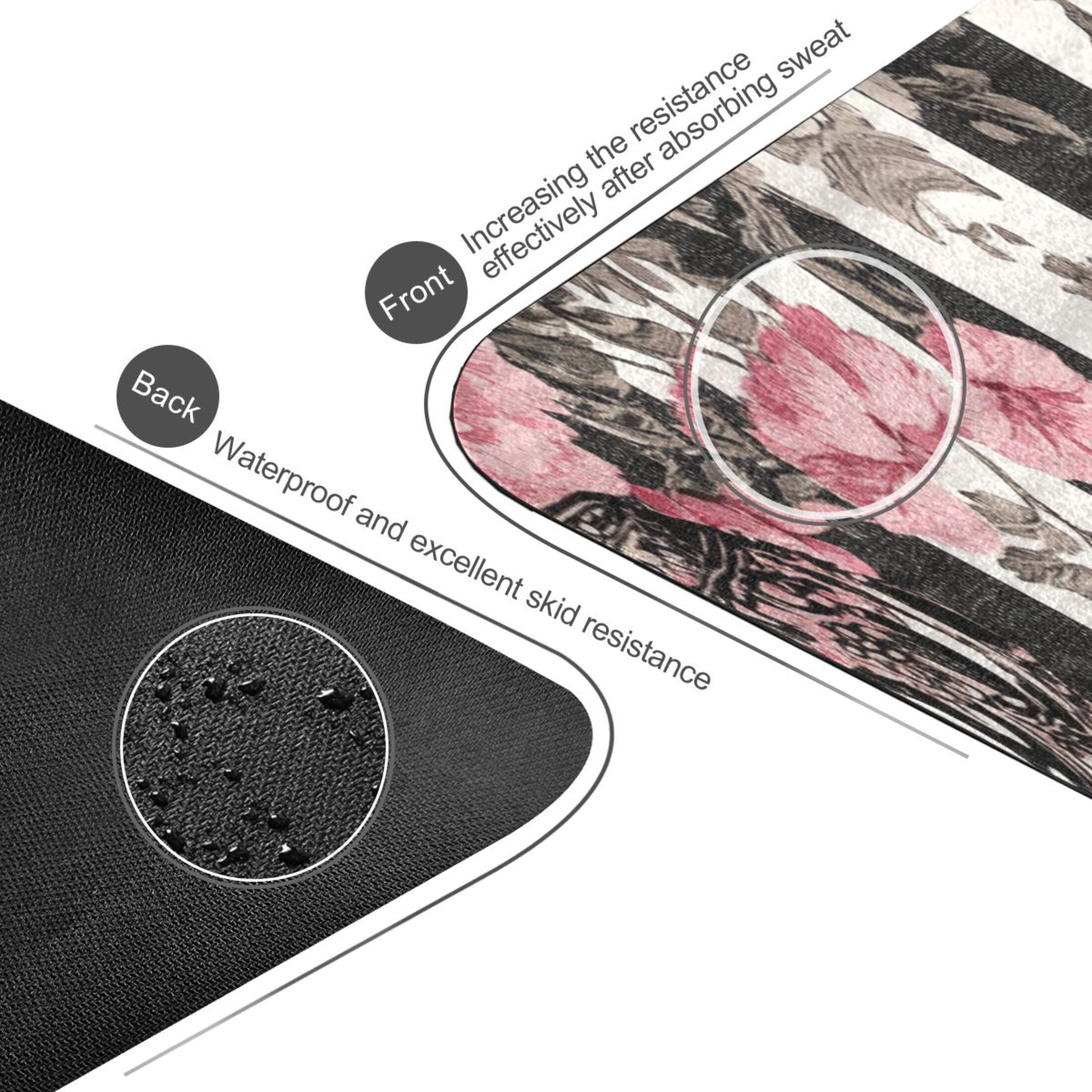 BZSMCE Yoga Mat Women Black White Stripes Pink Roses Fitness Mat