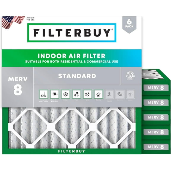 Filterbuy 11.25x11.25x2 MERV 8 Dust Defense, Pleated HVAC AC Furnace Air Filters (6-Pack)
