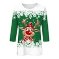 thumbnail image 4 of larppty 3/4 Length Sleeve Women Tops Crew Neck Blouses Dressy Casual Christmas T Shirts Loose Fit Holiday Clothes (Green, L), 4 of 4