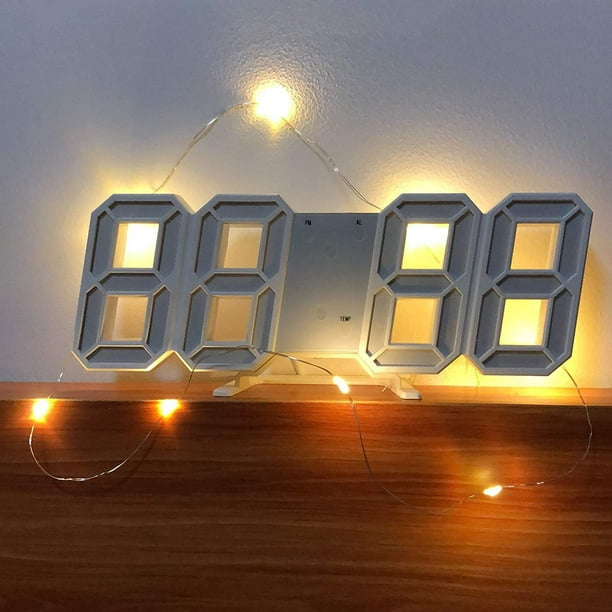 3D Led Wall Clock Date Temperature Display Digital Alarm Clock Easy to Read  at Night for Home Living Room Office Warehouse 