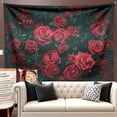 thumbnail image 1 of Tapiz para colgar en la pared, románticas rosas rojas sobre verde oscuro, 150 x 130 cm, 1 of 1