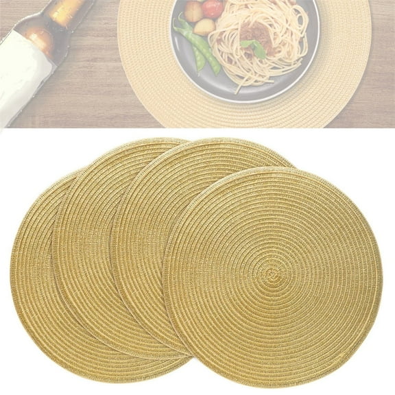 4Pack Round Insulation Mat,Non-Slip Place Mats,Braided Table Mats,Hand Woven Pads,Heat Resistant Washable Placemats,for Home Kitchen Dining Room Decoration Gold