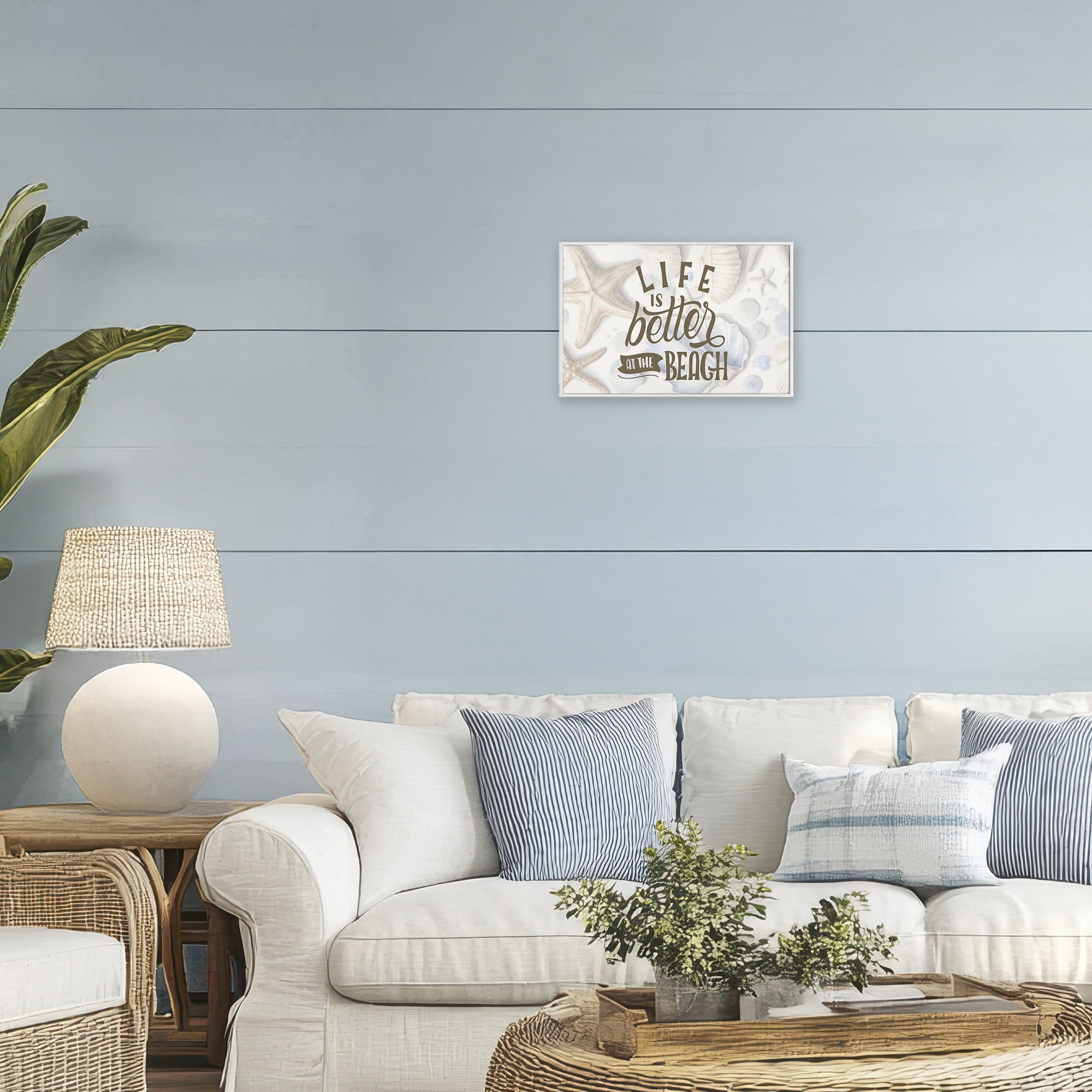 Stupell Industries Better At Beach Seashells White Framed Giclee Art, design by Kim Allen
