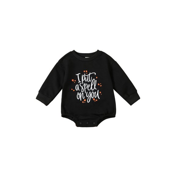 LMLYSoH Infant Baby Halloween Sweatshirt Jumpsuit Round Neck Long Sleeve LetteStarGhost Print Romper Toddler Clothes