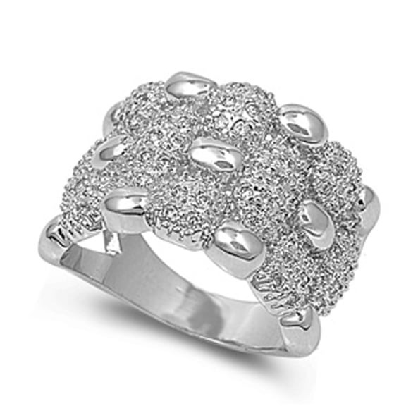 White Cubic Zirconia Micro Pave Ball Cluster Ring .925 Sterling Silver Band Jewelry Female Size 8