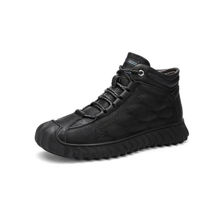 

Rockomi Men Work Bootie Lace Up Winter Boots Plush Lined Ankle Boot Mens Slip Resistant Walking Casual Booties Fashion Comfort Warm Shoes Black 8