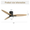 thumbnail image 5 of 56 Inch Modern Design Flush Mount Ceiling Fan with Light and Remote Control, 3 Solid Wood Blades Reversible DC Motor Black for Living Room, Black & Light Woodgrain, 5 of 8