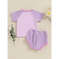 thumbnail image 5 of FEORJGP Infant Baby Girls 2 Piece Outfit Newborn Short Sleeve T-Shirt Crew Neck Shirt Contrast Colors Blouses Tops and Elastic Shorts Set Toddlers Summer Casual Clothes, 5 of 9