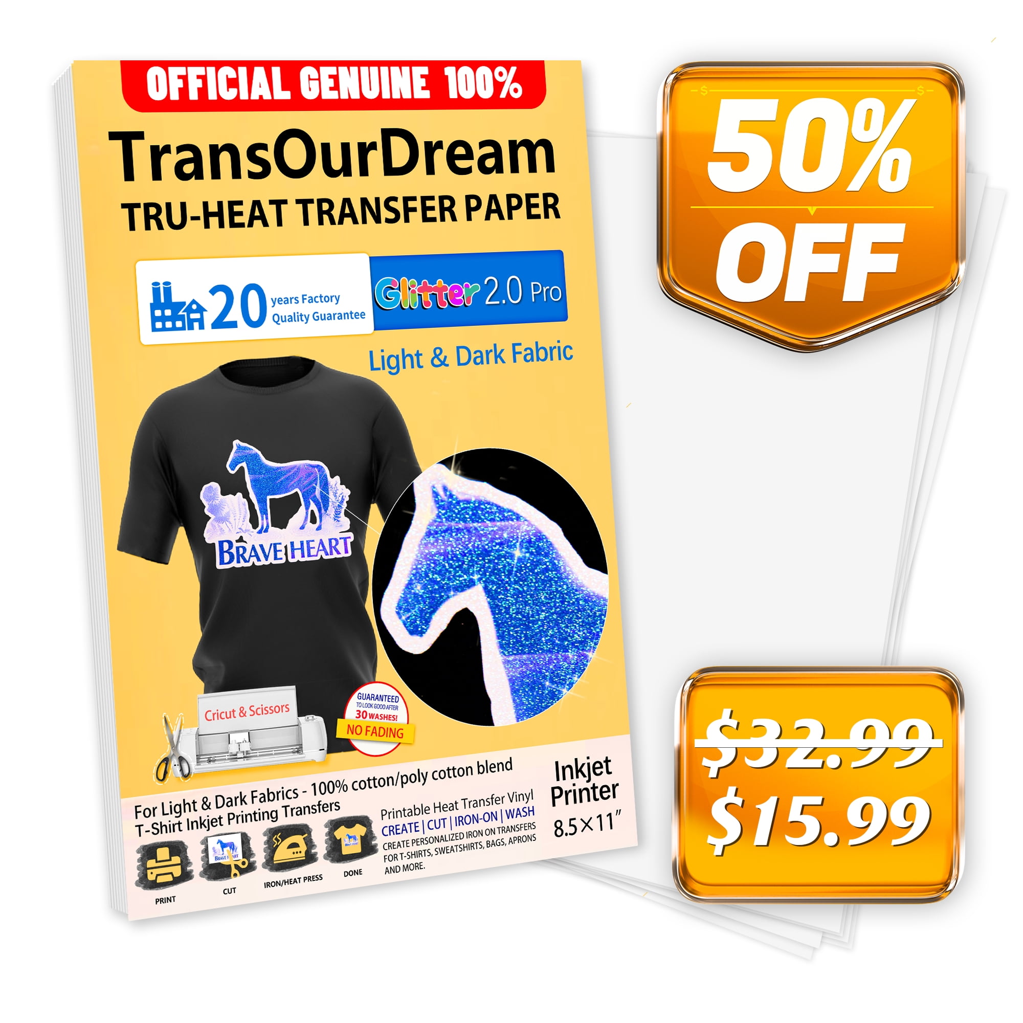 TransOurDream Glitter Blue Transfer Paper for Light&Dark Fabrics