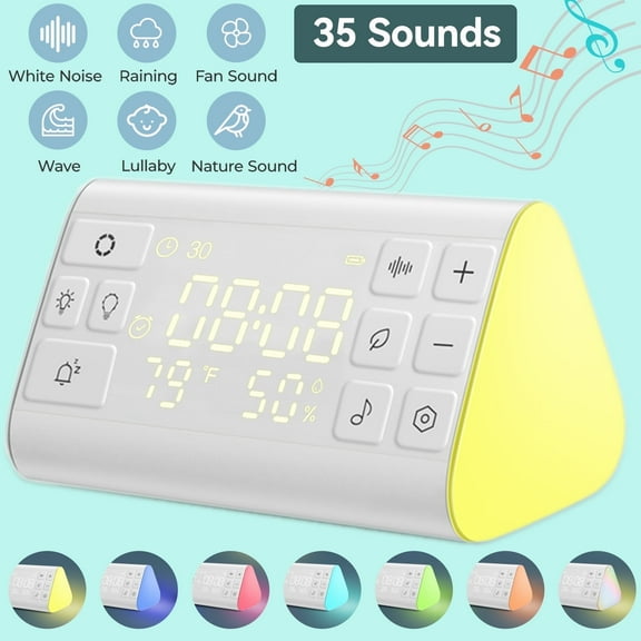 JUUTREN [3 in 1] Sound Machine for Adults, Baby White Noise Sound Machine with Alarm Clock Night Light, 35 Soothing Music, 4 Sleeping Timer, Portable Memory Function Sounds Machines for Sleep