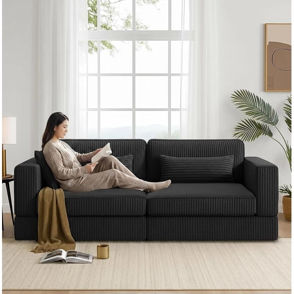 Sofá Cama de 2 Plazas para Salón, Sofá Modular Convertible con Espuma Viscoelástica, Mueble de Ahorro de Espacio, 180×180×80 cm (Negro)