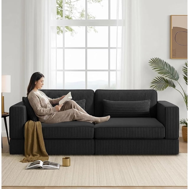 Sofá Cama de 2 Plazas para Salón, Sofá Modular Convertible con Espuma Viscoelástica, Mueble de Ahorro de Espacio, 180×180×80 cm (Negro)