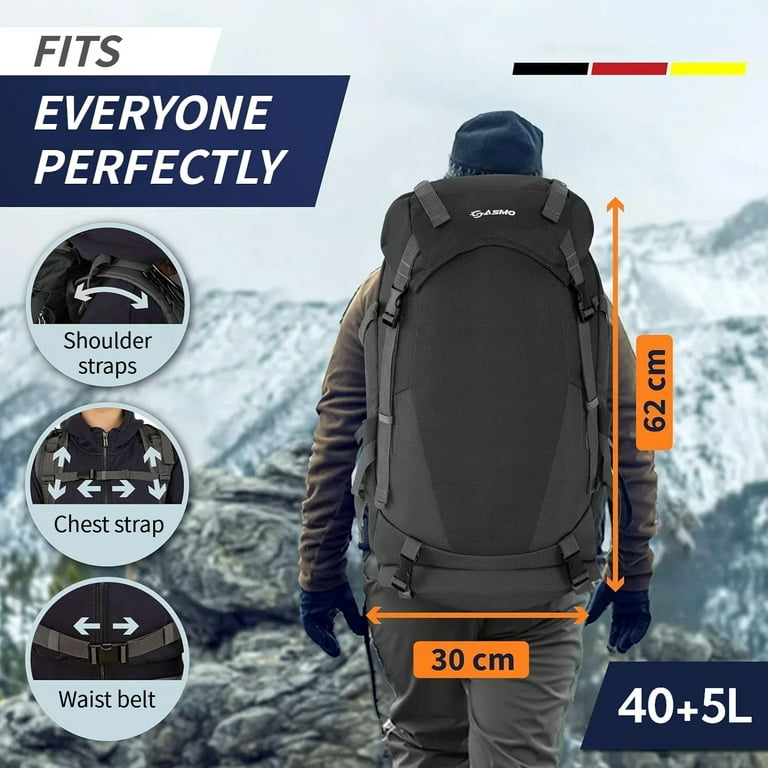 Teblint Hiking Backpack 45L with Rain Cover, Travel Backpack for Women Men,  Camping Backpack Water Resistant, Tactical Backpack Insulated Front ...