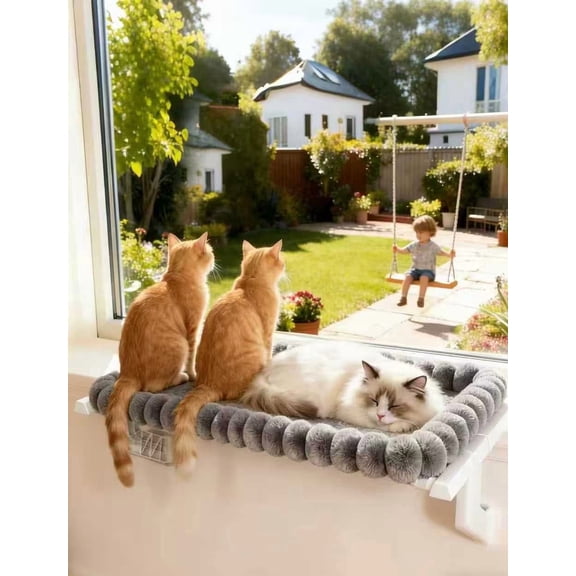 NRYDEPET Heavy-Duty Cat Window Perch – Soft Cozy Warm Plush Cover with Raised Edge, Durable Easy-Assemble Hammock for Large & Multiple Cats(XL)