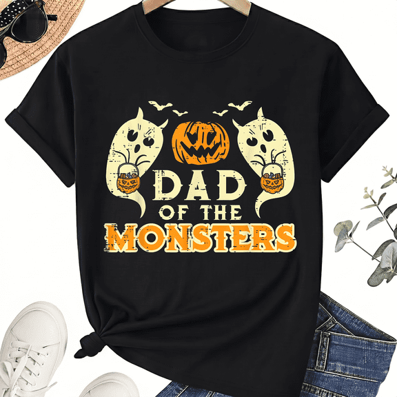 KeHetSoft Men's Halloween Dad Of The Monsters Cotton Graphic T-Shirt