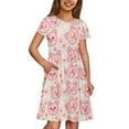 thumbnail image 4 of Uourmeti Pigs Kids Dresses Summer Cute Short Sleeve Crewneck Midi Dress Casual Swing Dresses with Pockets for 13-14 Years Old Girls, 4 of 6