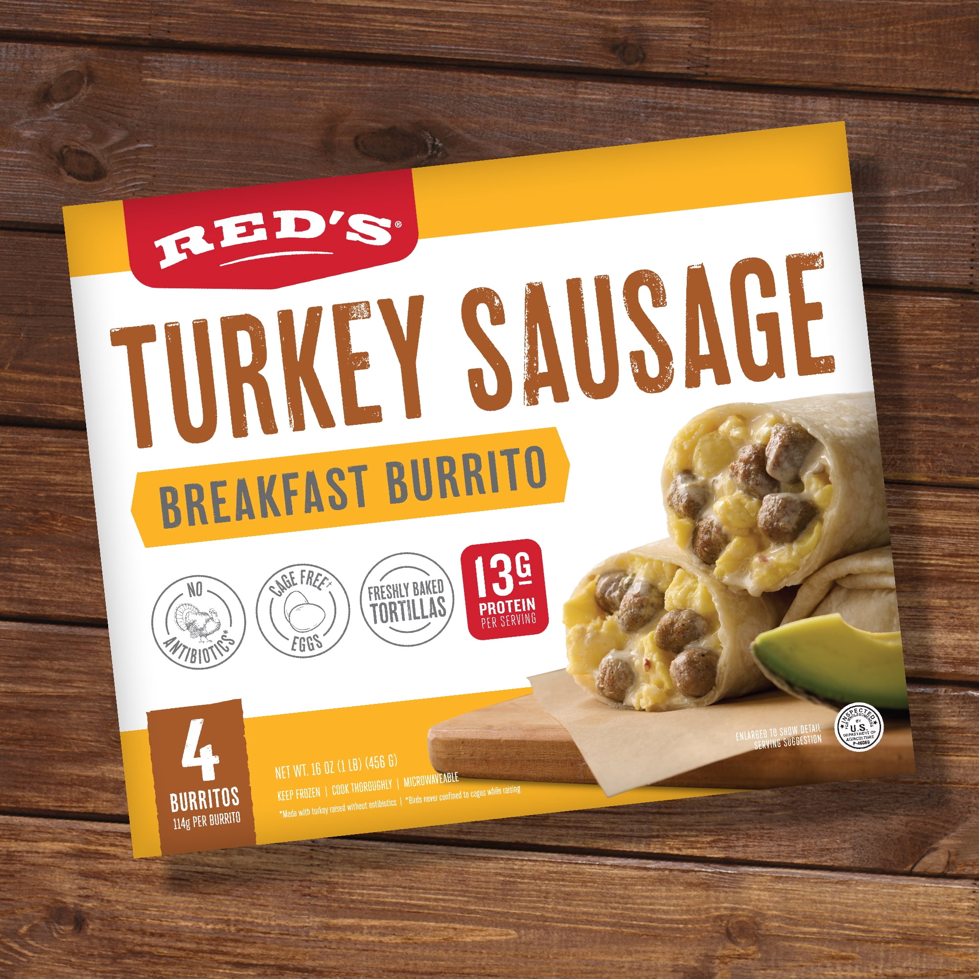 Red's Turkey Sausage Breakfast Burrito, 16 oz. 4 Count (Frozen)