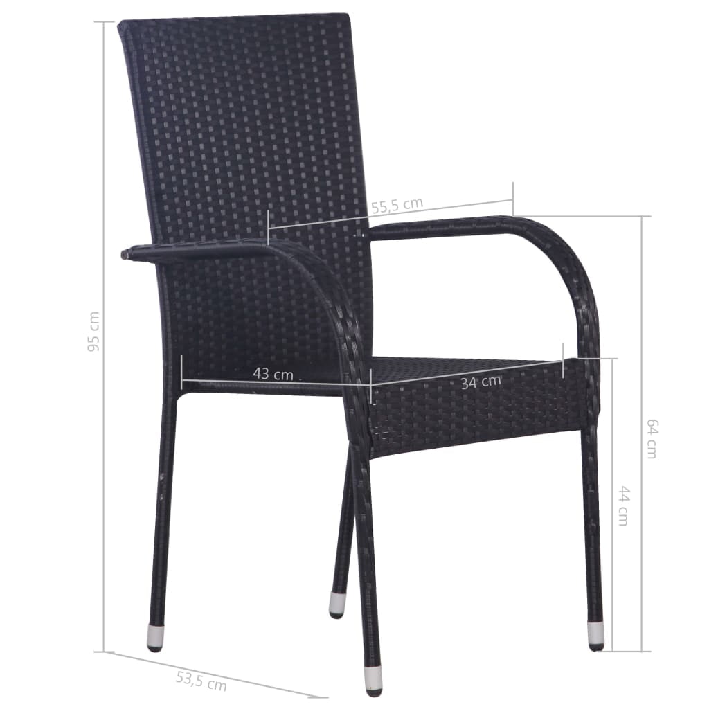 Kepooman 2 Pcs Outdoor Patio Stackable Rattan Wicker Arm Chairs Set, Black